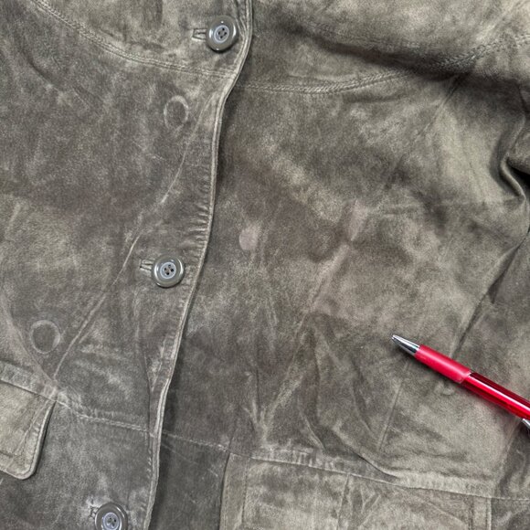 Y2K Jessica Holbrook Suede Jacket Olive Green Button Front Leather Size S Small - Picture 6 of 15